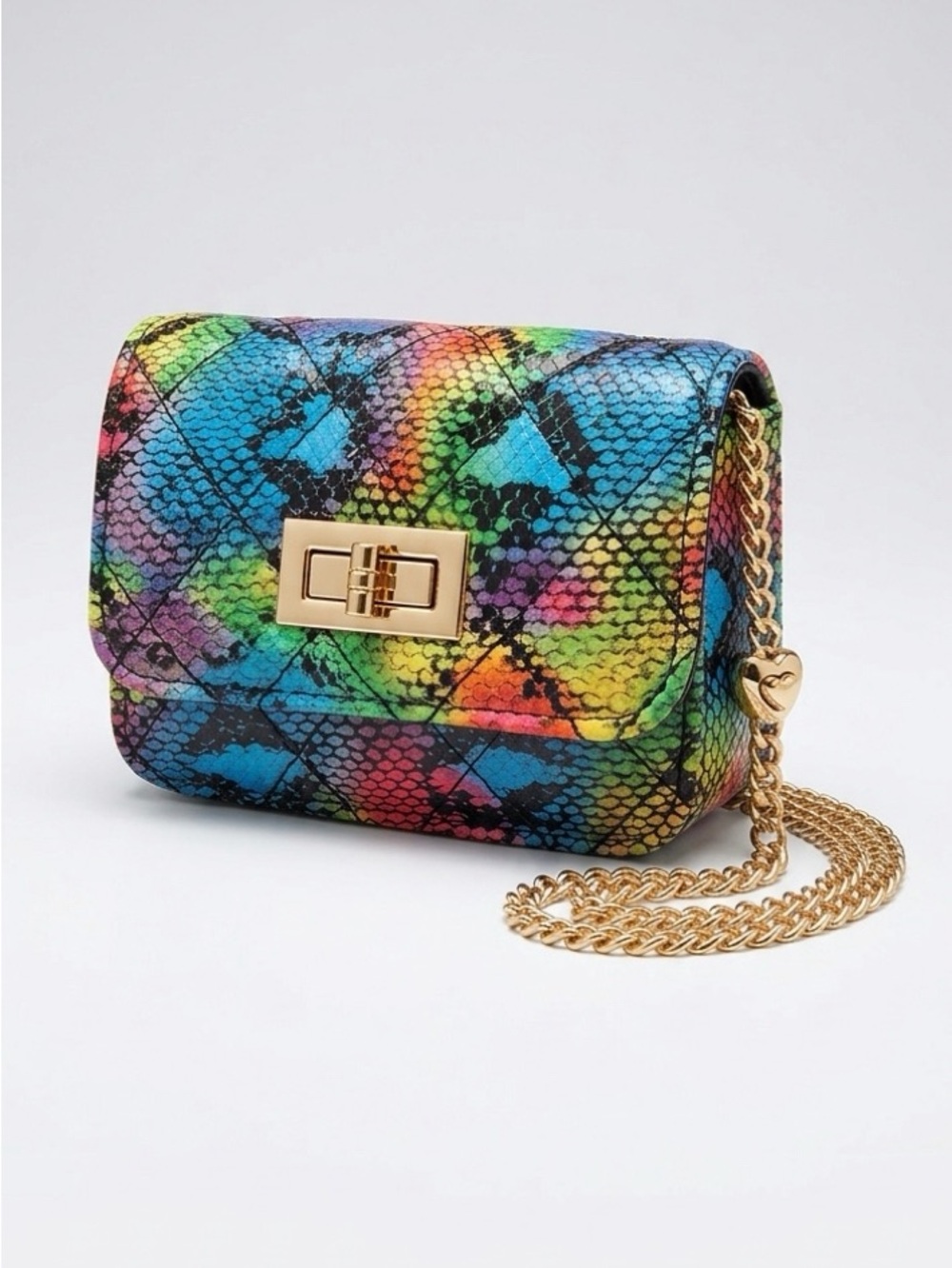 Multi-Color Snake-Print Shoulder Bag with Gold Turn-Lock